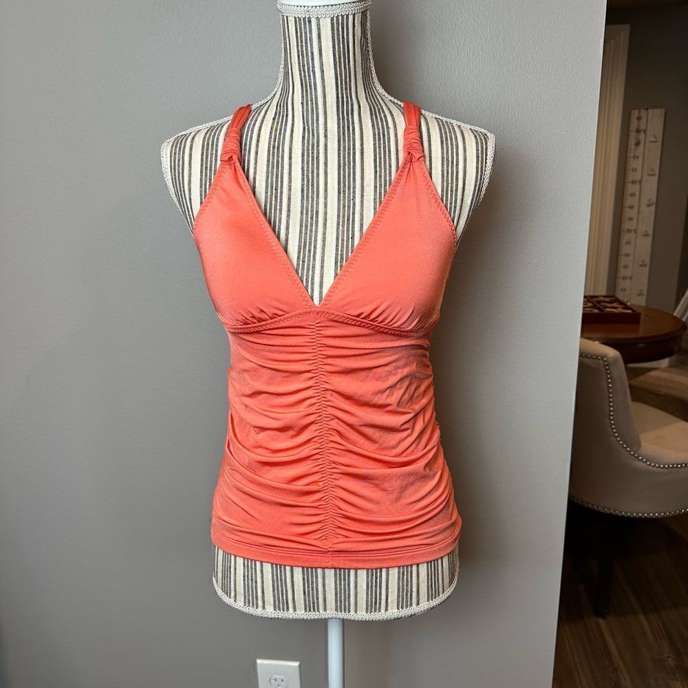 Athleta Ruched Swim Tank Orange Halter Style Small